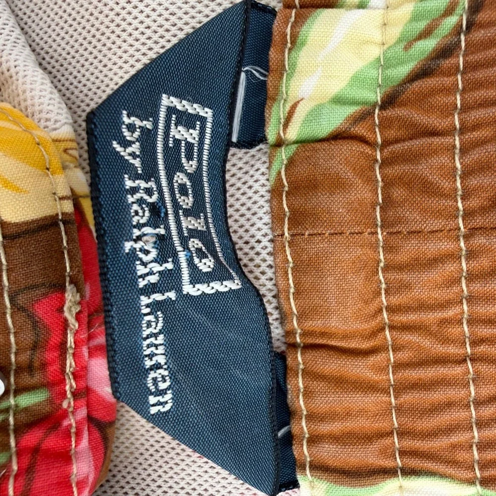 Polo Ralph Lauren Swim Trunks Men L Brown Hibiscus Floral Cargo Board Shorts‎